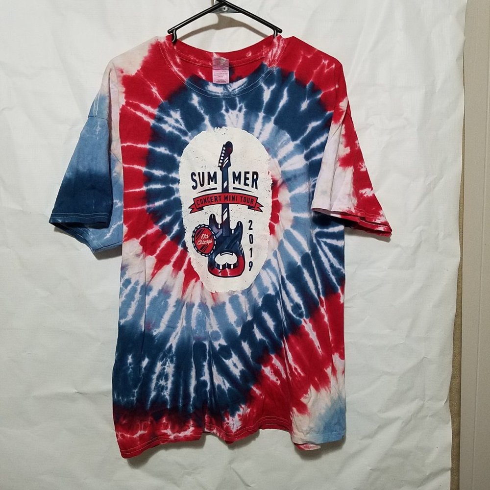 Old Chicago 2019 Summer Concert Mini Tour Tie-Dye Gildan T-Shirt XL retro